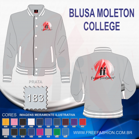 0183 JAQUETA COLLEGE MOLETON FLANELADO PRATA