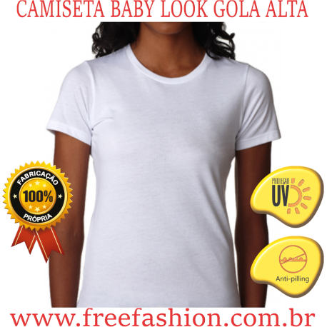 0007 CAMISETA BABY LOOK GOLA ALTA ANTI PILLING COM PROTEÇÃO SOLAR